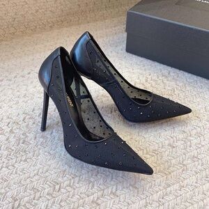 Saint Laurent Black Mesh High-Heeled Shoes